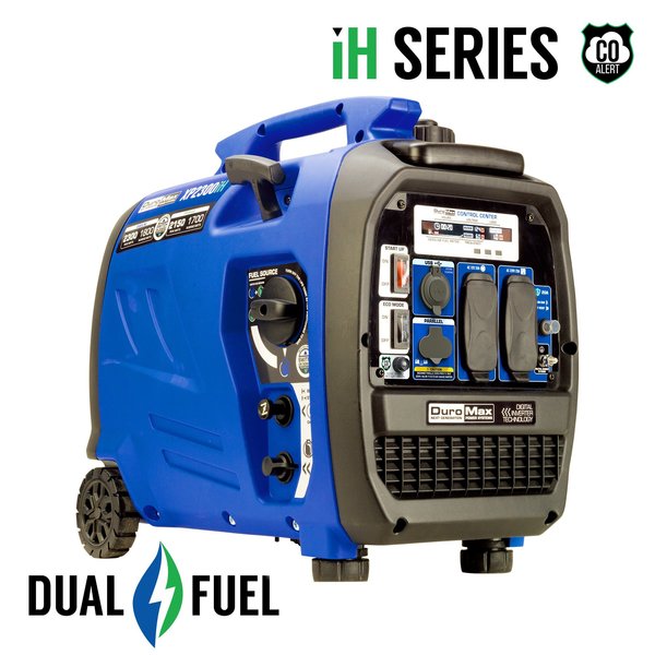 Duromax Portable and Inverter Generator, Gasoline/Liquid Propane, 1,800 W/1,700 W Rated, Recoil Start XP2300iH